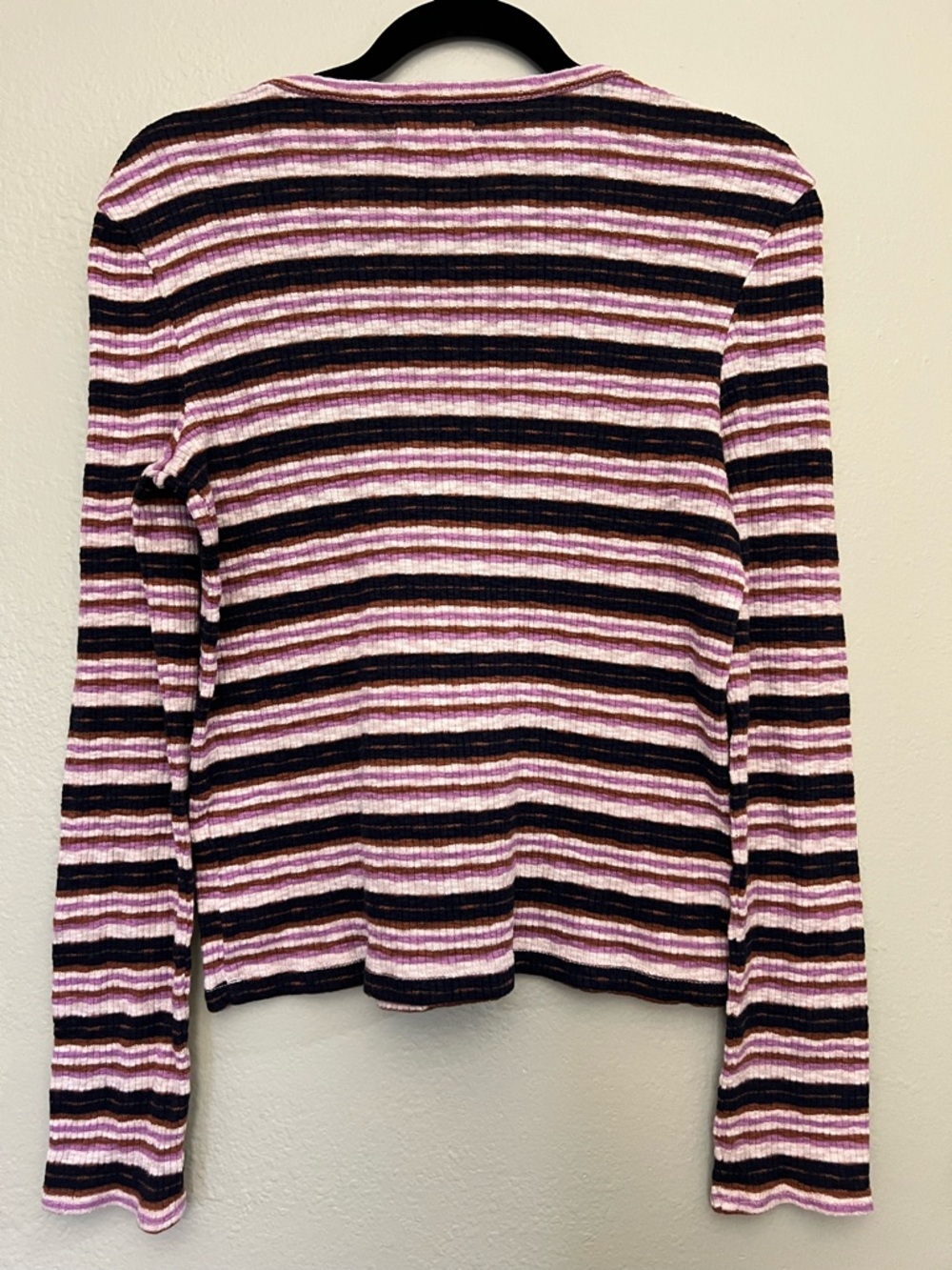 Madewell Striped Ribbed Top in Pink, Brown & Black L PTP 20 - Picture 7 of 7